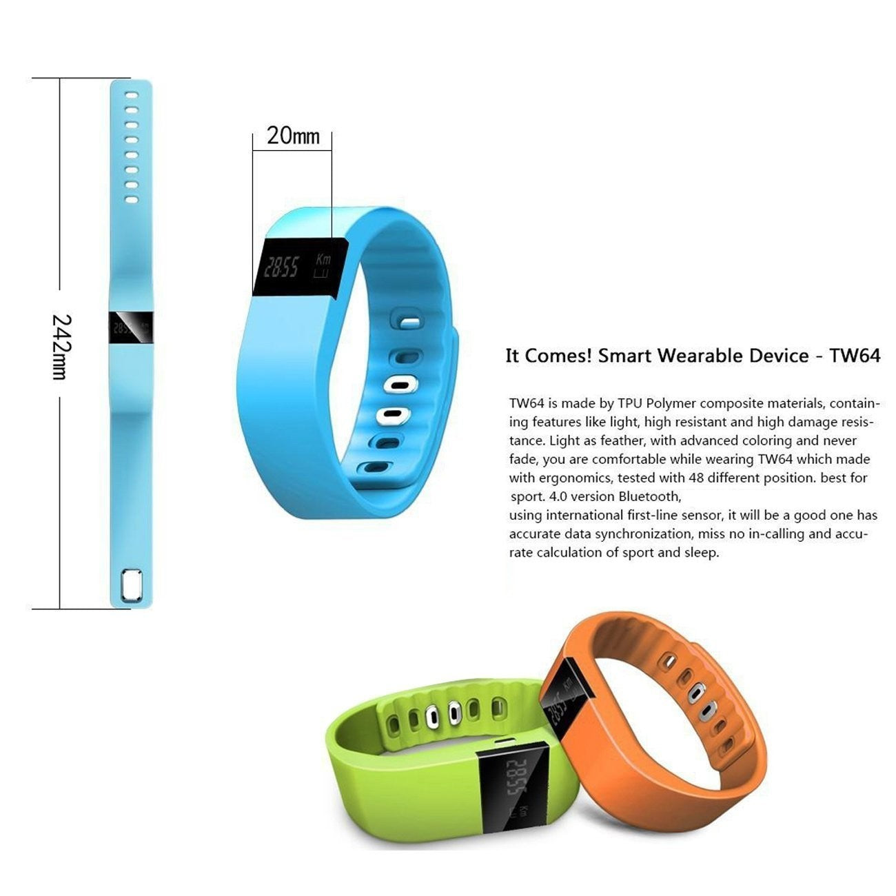 SmartWatch - bracelet unisexe avec bluetooth + podomètres et compteur de calorie