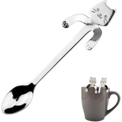 Set 4 cuillères à thé CAT avec clip de support en acier inoxydable