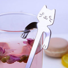 Set 4 cuillères à thé CAT avec clip de support en acier inoxydable