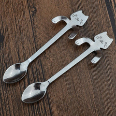 Set 4 cuillères à thé CAT avec clip de support en acier inoxydable