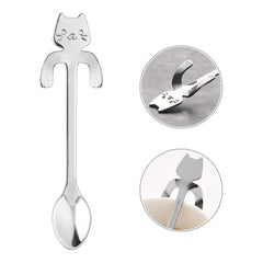 Set 4 cuillères à thé CAT avec clip de support en acier inoxydable