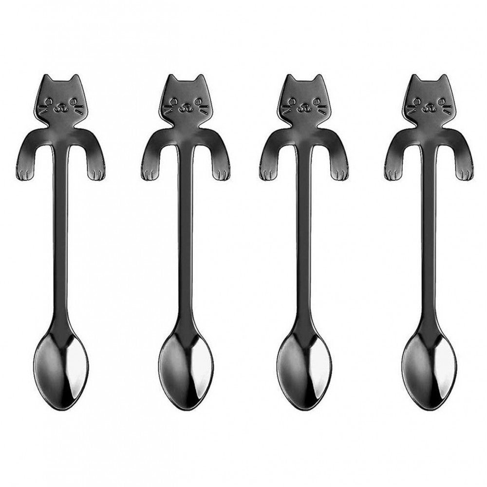 Set 4 cuillères à thé CAT avec clip de support en acier inoxydable