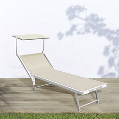 Lettino Prendisole LUXURIOUS Parasole Alluminio Schienale Reclinabile 180X60X40