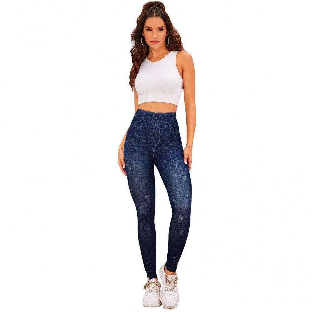 1113 Pack 2 leggings thermiques effet denim avec doublure polaire T. unique