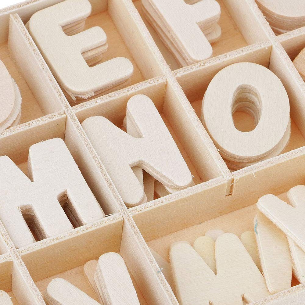 Lettres en bois clair à personnaliser 130pcs décoration shabby chic avec caisse