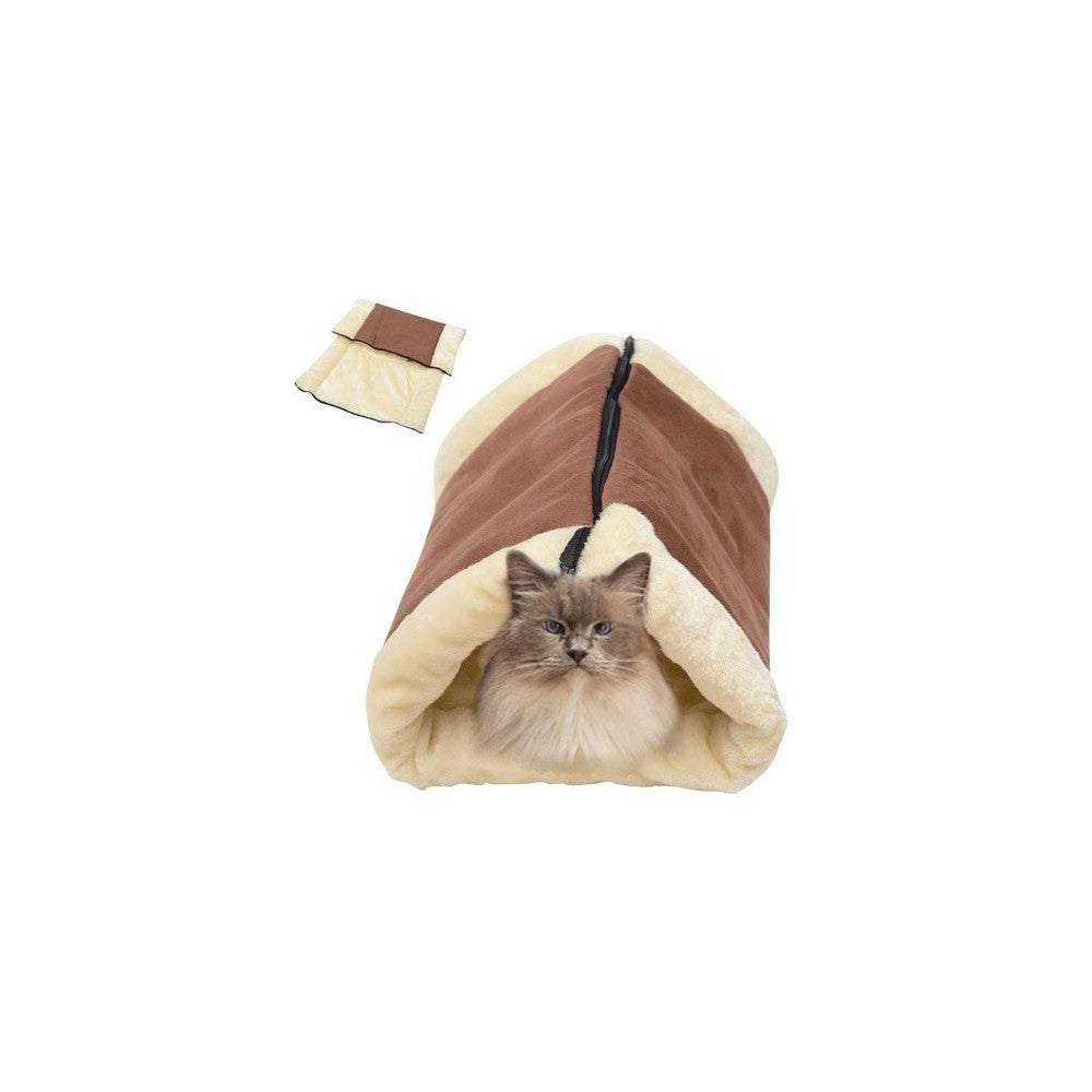 Tunnel en peluche pour chat et chien transformable en tapis