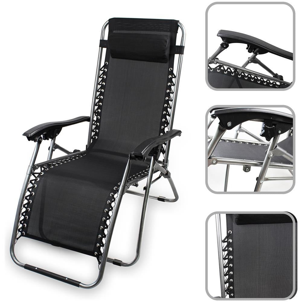 604001 EVERTOP Chaise de plage pliante et inclinable GRAVITÀ ZERO BLACK