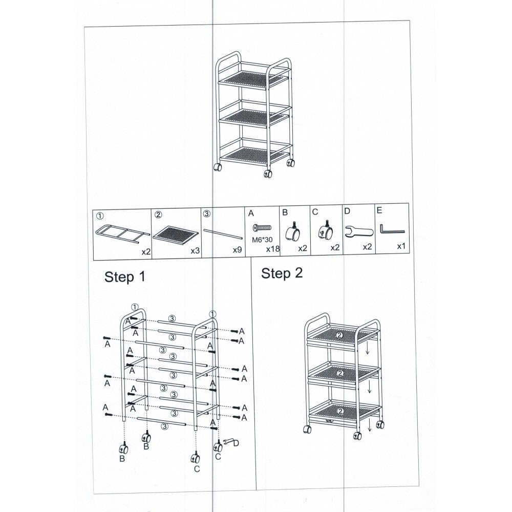 Desserte 3 niveaux multifonction pour objets 4 roues 40 x 35 x 75 cm