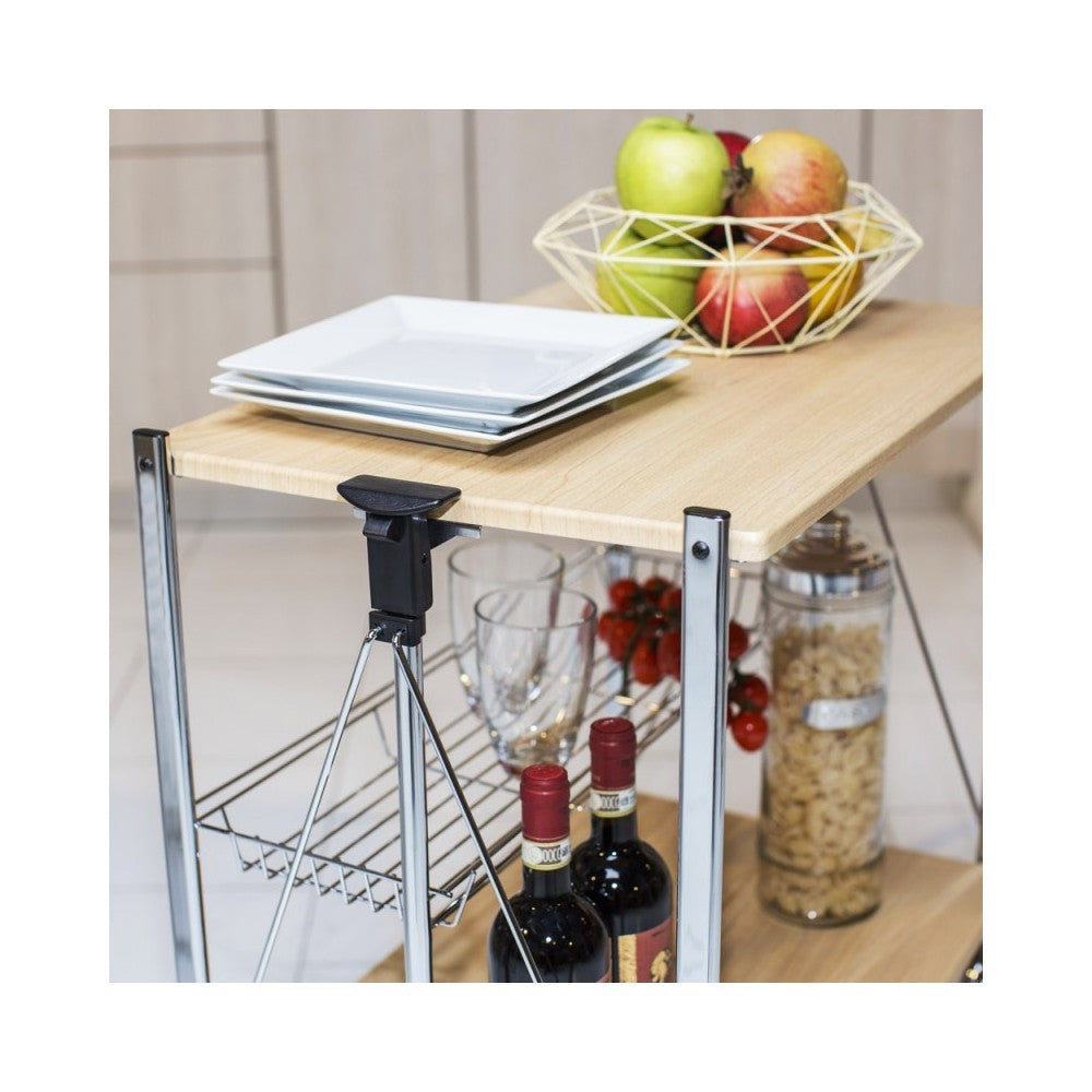 Desserte de cuisine pliable en bois OAK 40x67.5x70h cm 4 roues
