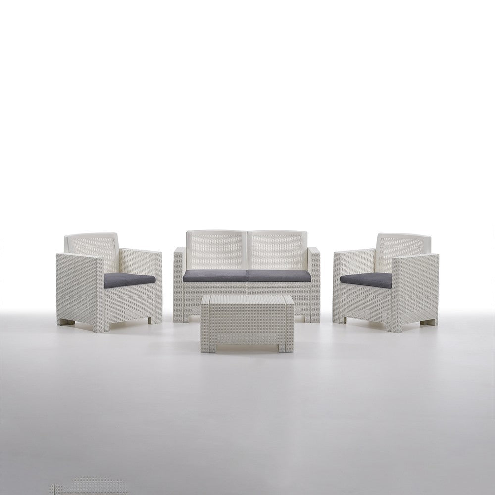 Ensemble jardin 1 canapé 2 sièges et 1 table Alabama avec coussins en 3 couleurs