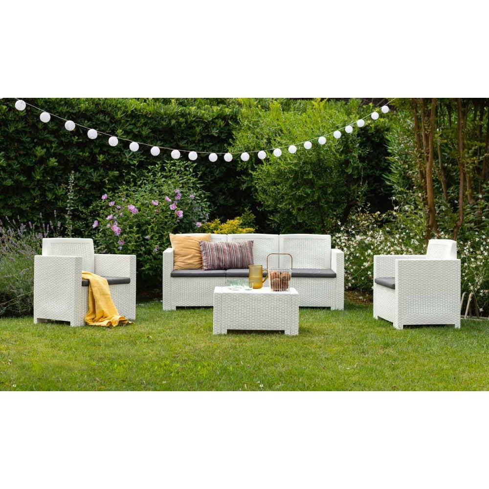 Ensemble jardin 1 canapé 2 sièges et 1 table Alabama avec coussins en 3 couleurs