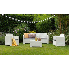 Ensemble jardin 1 canapé 2 sièges et 1 table Alabama avec coussins en 3 couleurs