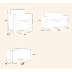 Ensemble jardin 1 canapé 2 sièges et 1 table Alabama avec coussins en 3 couleurs
