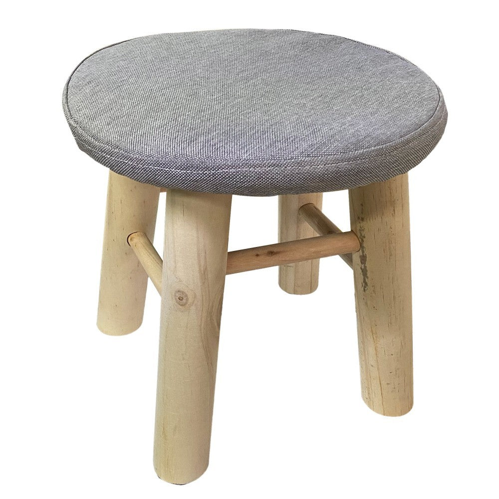 225037 Tabouret rond avec repose-pieds rembourré en bois de pin 30x30cm
