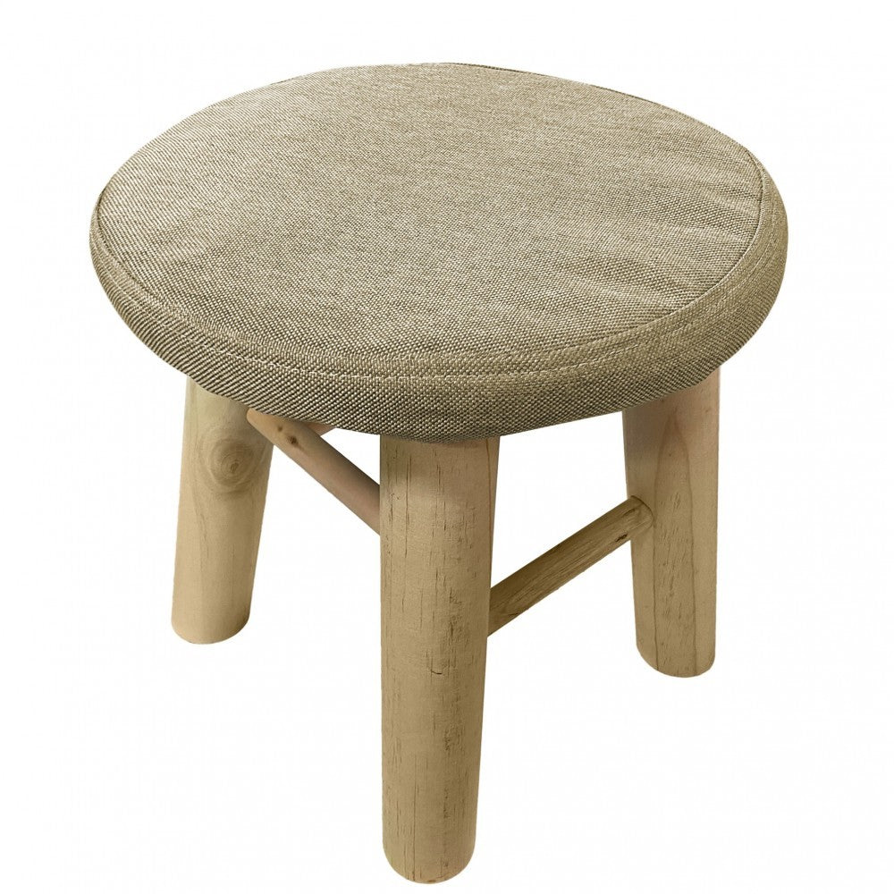 225037 Tabouret rond avec repose-pieds rembourré en bois de pin 30x30cm