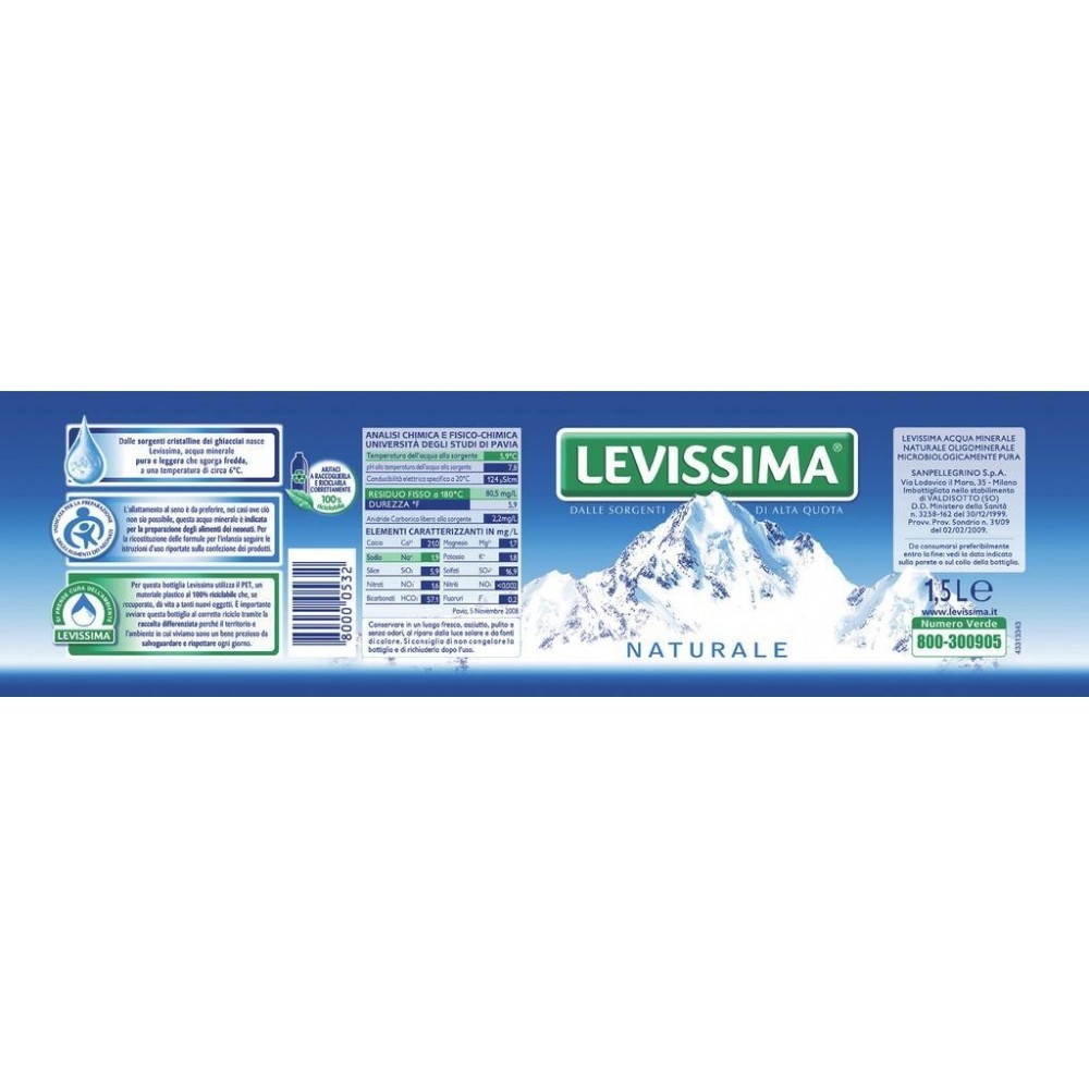 Eau minérale naturelle Levissima oligomineral 1,5 Lt (6 bouteilles)