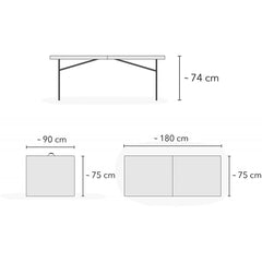 Table pliante portable SILVERA blanche avec poignée 180 x 75 x 74 cm