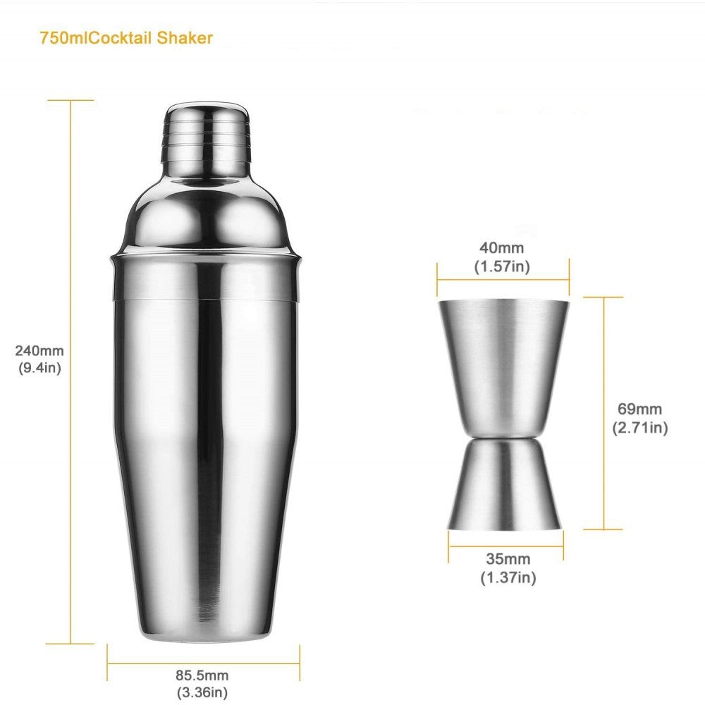 Kit 12 + 1 pièces de Barman avec base en bois et guide pour cocktail en acier