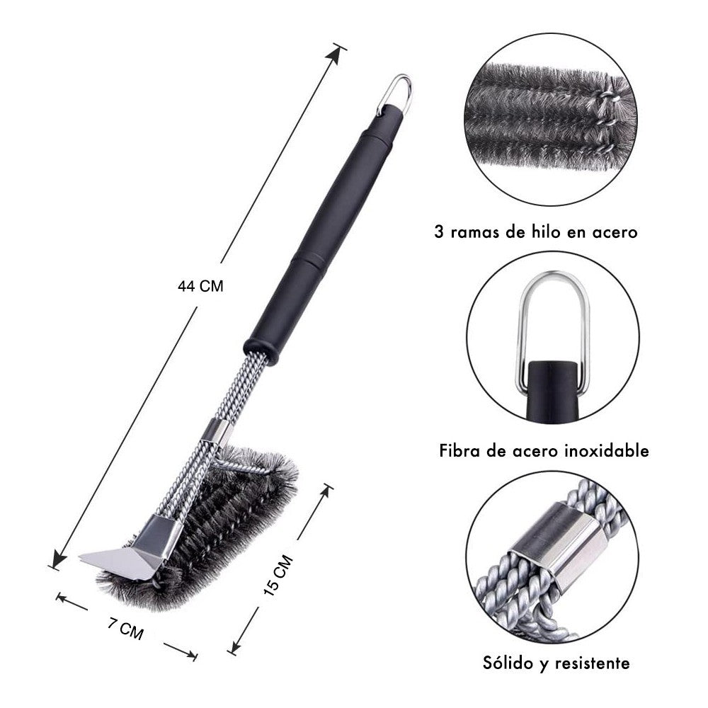 16948 Brosse de nettoyage pour barbecue fibres résistantes en acier inoxydable