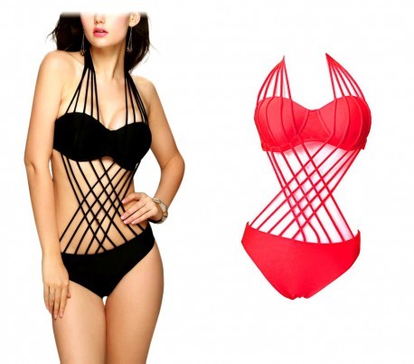 28-2  Maillot de bain rembourré mod. MONKNI, Lanières tressées