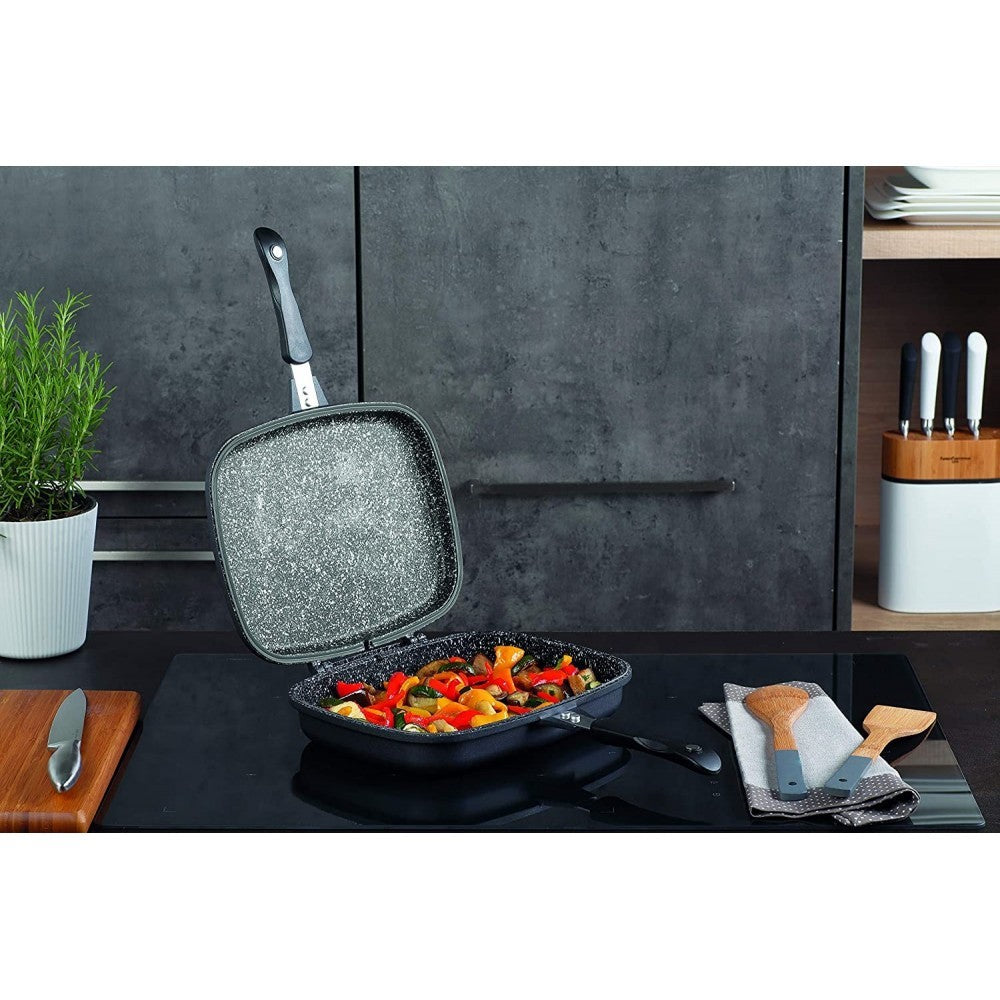 256006 Poêle à induction double gril DGBAVARIA antiadhésive NOIR 36 cm