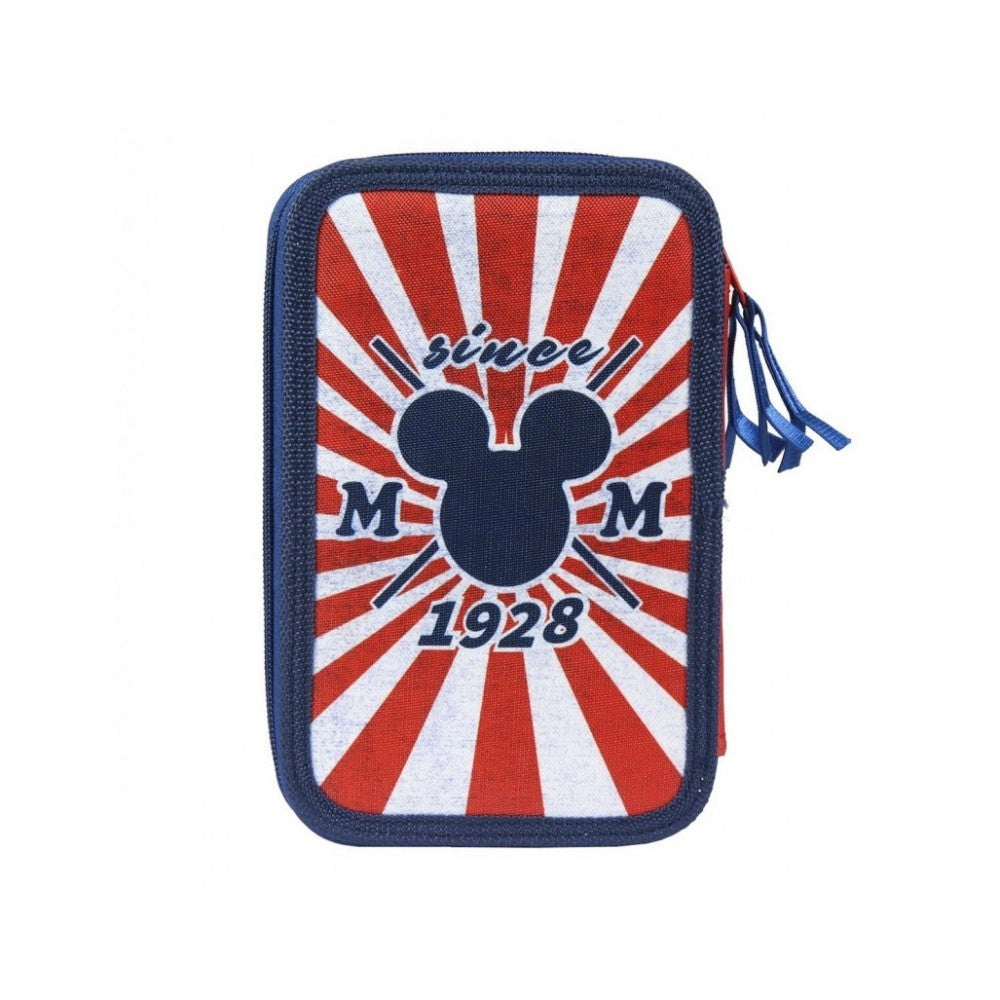 21-2487 Trousse à crayons BLEU Mickey Mouse avec 3 compartiments