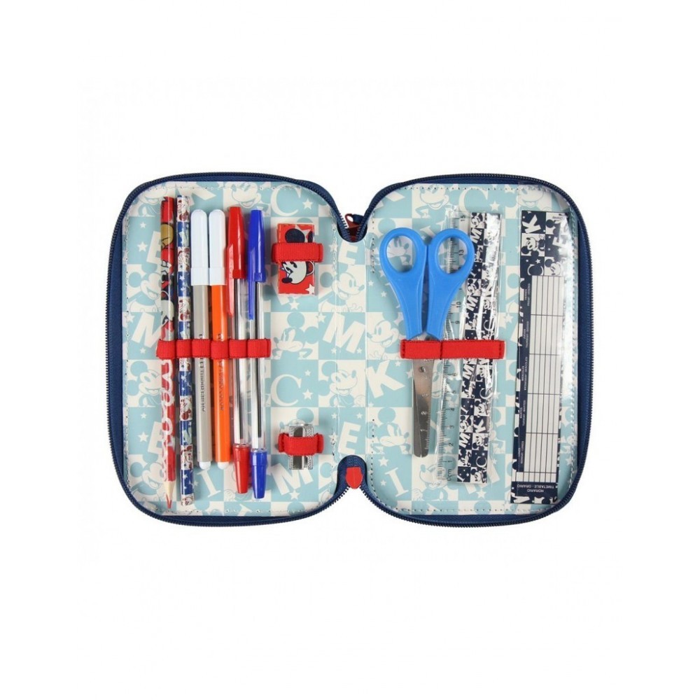 21-2487 Trousse à crayons BLEU Mickey Mouse avec 3 compartiments