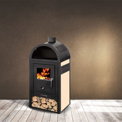 Poêle-cheminée DIPLOMAT LUX avec compartiment porte-bois 10KW 48x45x100hcm 120m3