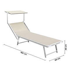 Lettino Prendisole LUXURIOUS Parasole Alluminio Schienale Reclinabile 180X60X40