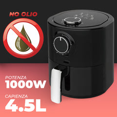 Friggitrice ad Aria 1000W capacità 4.5lt con Cestello Temperatura Regolabile