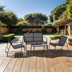 Set Giardino Zanzibar NERO Salotto 4pz da Esterno Divano 2 Poltrone e Tavolino