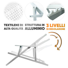 Sedia Sdraio Pieghevole Napoli con Braccioli Struttura Alluminio e Textilene