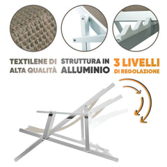 Sedia Sdraio Pieghevole Napoli con Braccioli Struttura Alluminio e Textilene