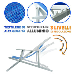 Sedia Sdraio Pieghevole Napoli con Braccioli Struttura Alluminio e Textilene