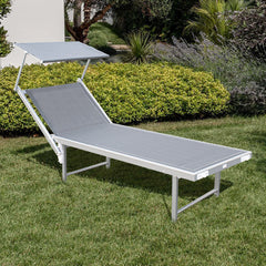 Lettino Prendisole LUXURIOUS Parasole Alluminio Schienale Reclinabile 180X60X40