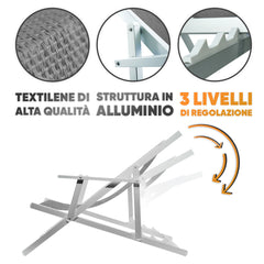 Sedia Sdraio Pieghevole Napoli con Braccioli Struttura Alluminio e Textilene