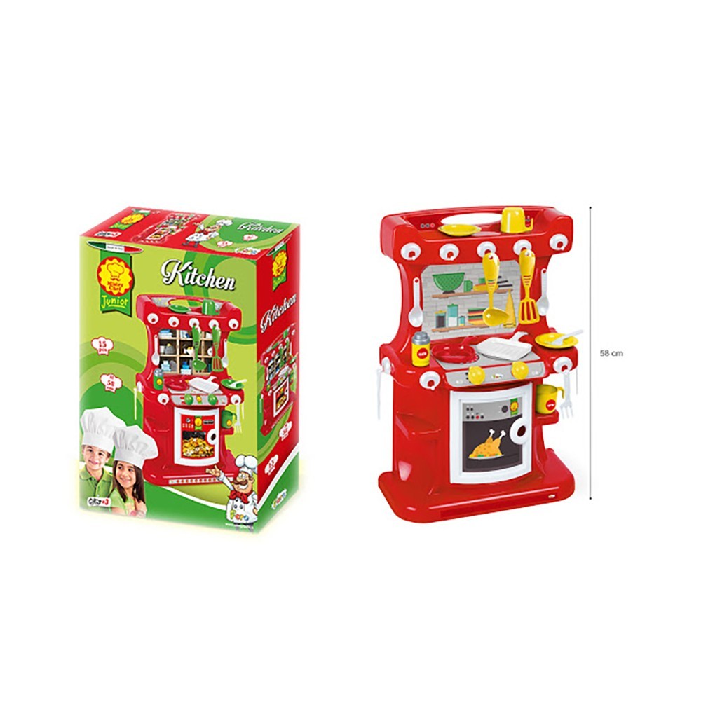 Mister Chef Kitchen 415405 Cuisine pour enfants rouge 58h cm 15 Pcs Junior Toys