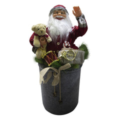 Père Noël rouge gris décoration sac 80cm 900638 musique lumières mouvement
