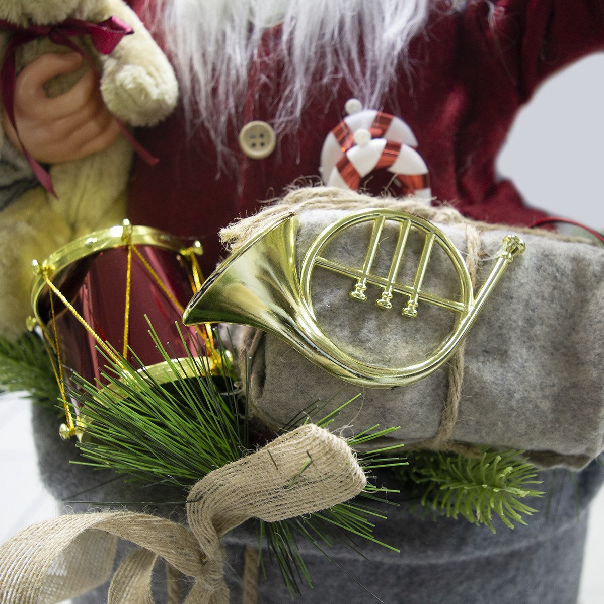 Père Noël rouge gris décoration sac 80cm 900638 musique lumières mouvement