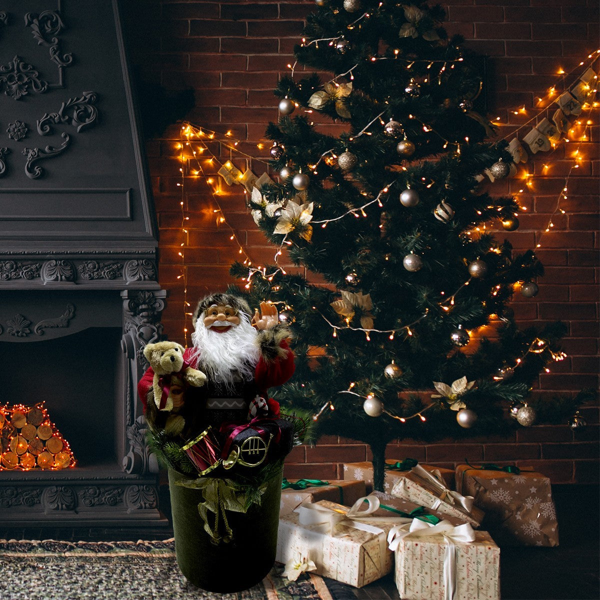 Santa Claus décoration avec pull et sac 80cm 900645 musique lumières mouvement