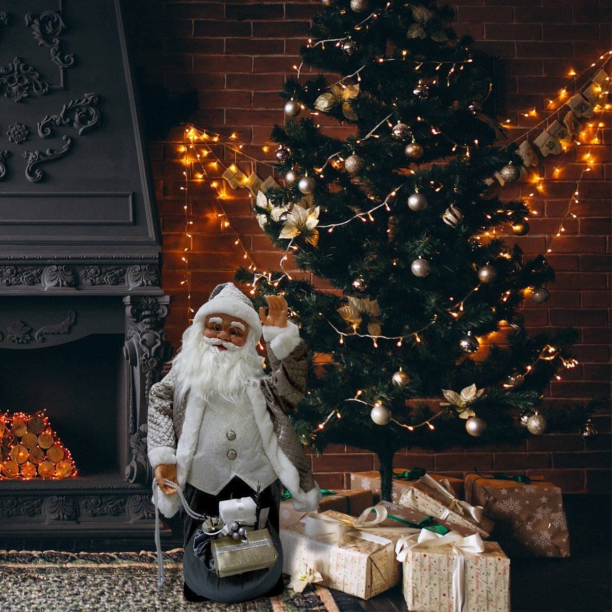 Santa Claus champagne 80cm 900881 décoration avec musique, lumières et mouvement