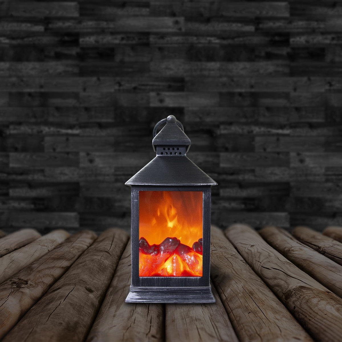 Lanterne avec feu faux led 11x10x25h cm 944666 couleur argent antique