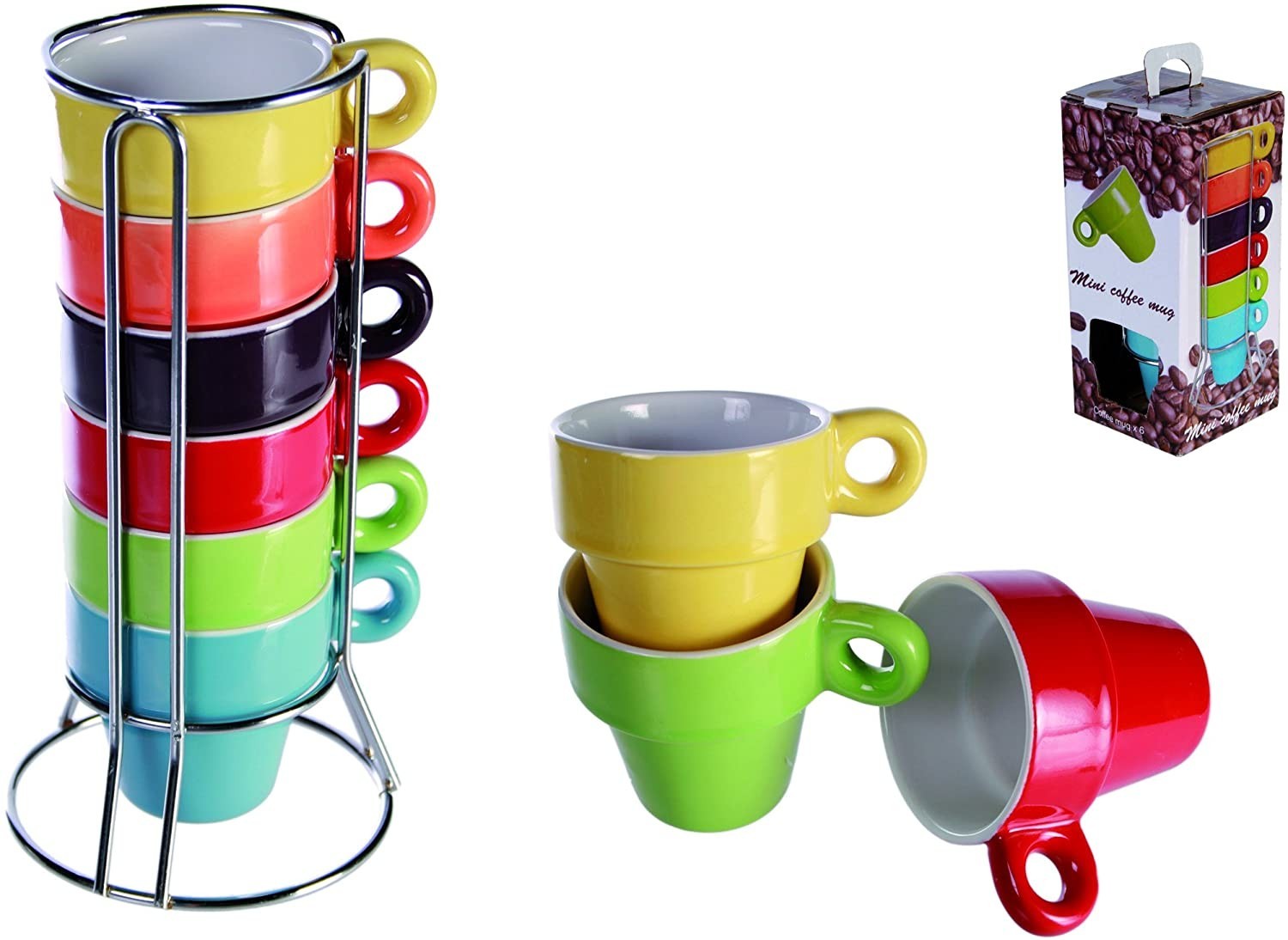 Mini Mug Café 788086 Set de 12 tasses colorées pour le café, avec stand 5x5 cm