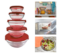 Set 5 récipients en verre empilables bols cooking bowl pour micro-ondes Rouge