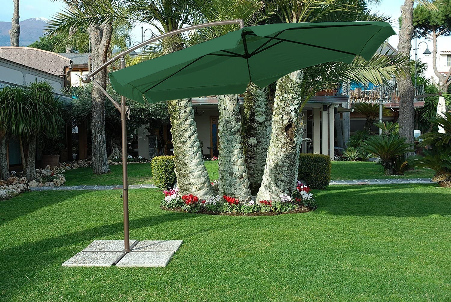 FUBUCA Spring Parasol VERT décentralisé à la banane 300x230H cm avec frange