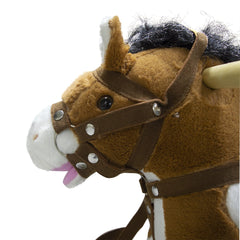 Cheval à bascule 432037 peluche et bois MARRON bouge la bouche, fait le nitrite