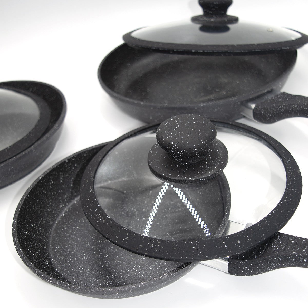 DGBAVARIA set 6 pièces poêles et couvercles 120001 NOIR en pierre 20-24-28cm