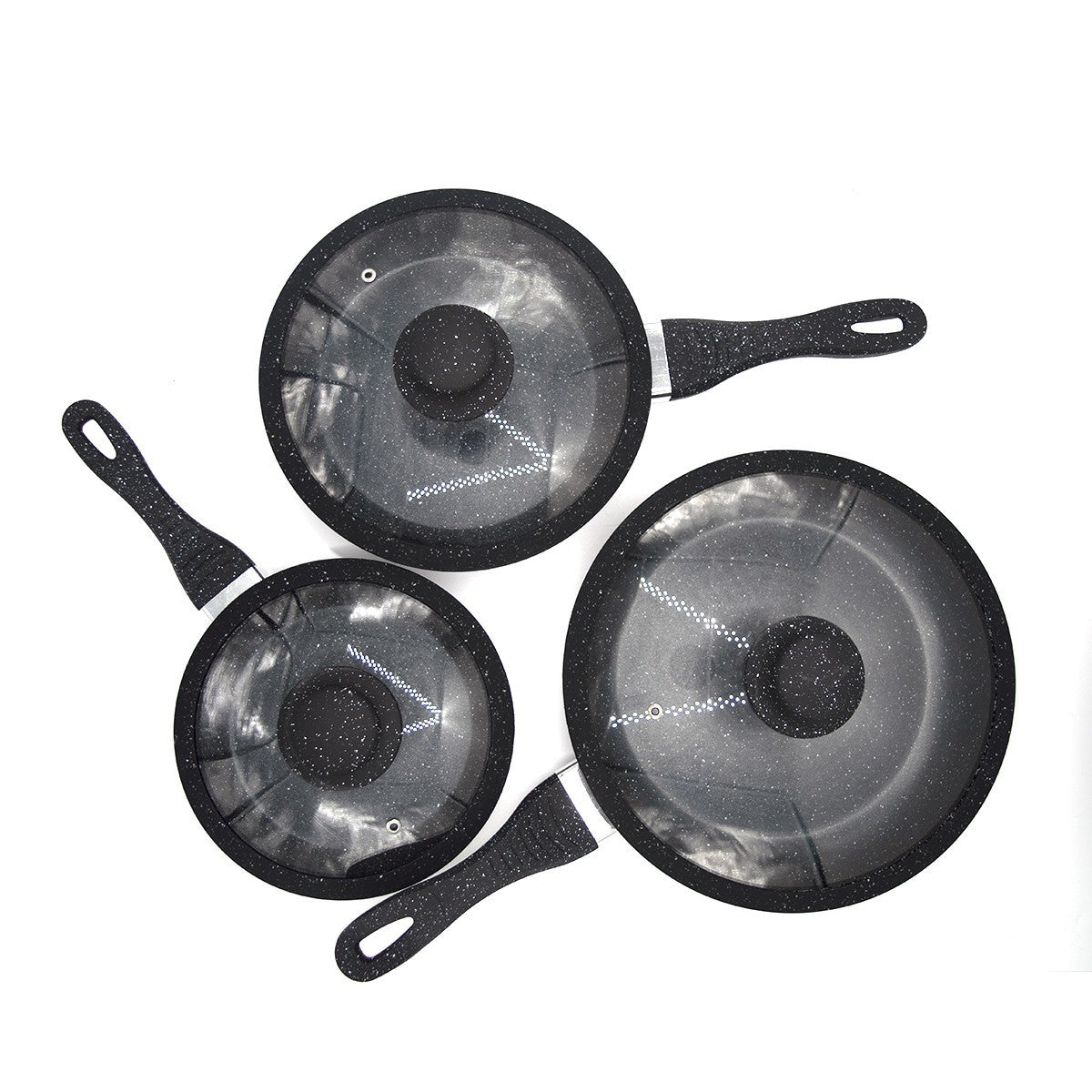 DGBAVARIA set 6 pièces poêles et couvercles 120001 NOIR en pierre 20-24-28cm