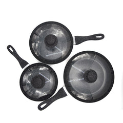 DGBAVARIA set 6 pièces poêles et couvercles 120001 NOIR en pierre 20-24-28cm
