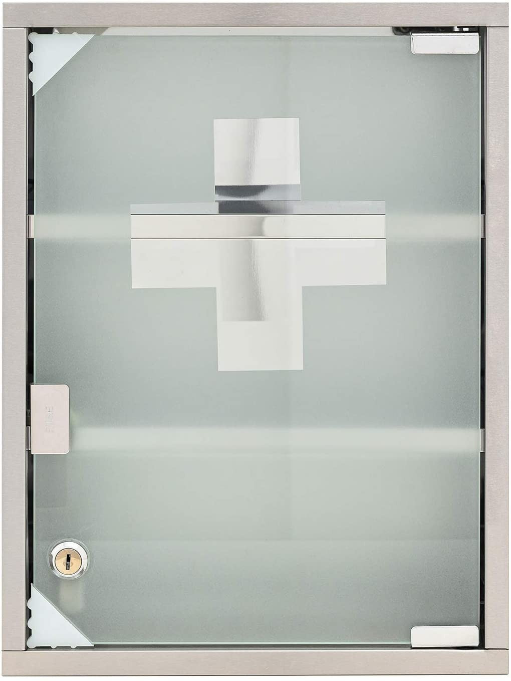 Armoire de pharmacie avec clé en acier inoxydable verre dépoli 30x12x45h cm